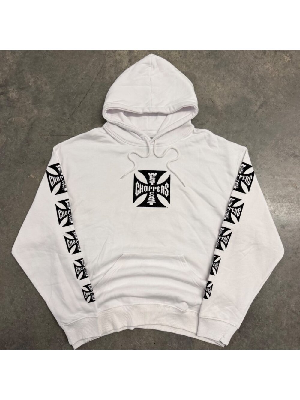 West Coast Choppers White Hoodie With Sleeve Logos & Back Graphic - Size L